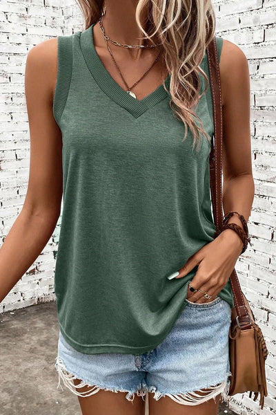 Chic V-Neck Tank with Wide Straps - The Leopard Owl Boutique