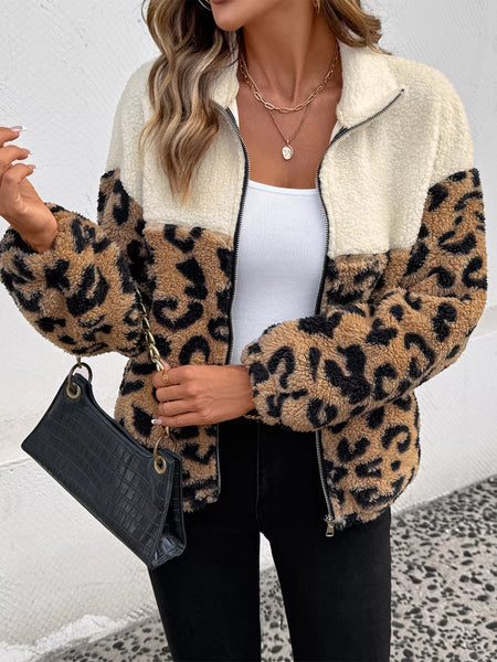 Cozy Leopard Fleece Zip-Up Jacket - The Leopard Owl Boutique