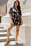 Printed Button Up Short Sleeve Top and Shorts Lounge Set - The Leopard Owl Boutique