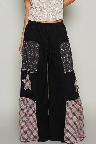 POL Drawstring Star Patch Contrast Wide Leg Pants - The Leopard Owl Boutique