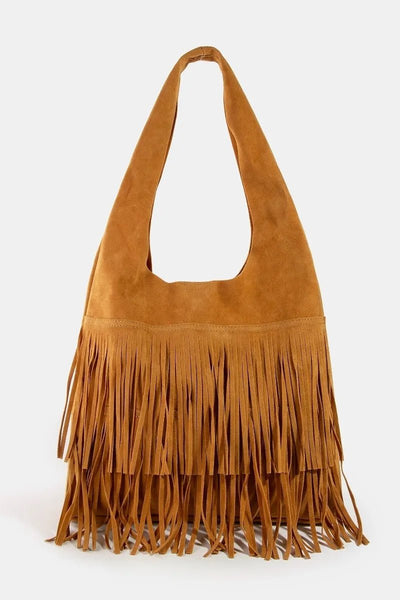 Fame Layered Fringe Detail Suede Hobo Bag - The Leopard Owl Boutique